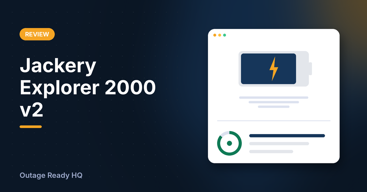 Illustration for Jackery Explorer 2000 v2: a product card with a score, in Outage Ready HQ colors